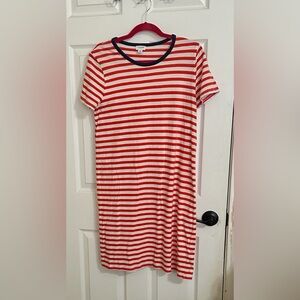 J.Crew Factory Orange and White Striped T-Shirt Dress